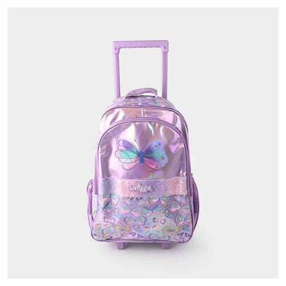 Smiggle Butterfly 18-Inch Light-Up Trolley Backpack for Kids – Colorful Wheeled School Bag with Extendable Handle