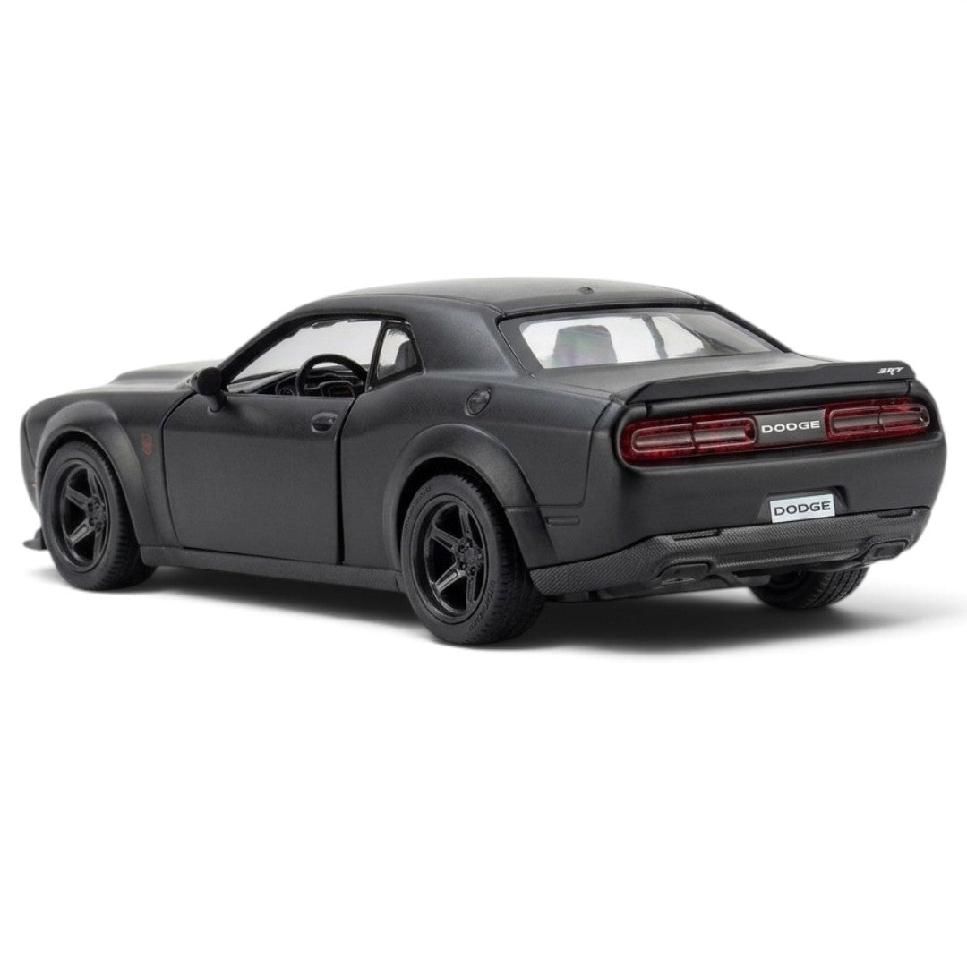 RMZ City Dodge Challenger SRT Demon 1:32 Scale Die-Cast Model Car – Matte Black American Muscle Car Collectible with Opening Doors, Pull-Back Action