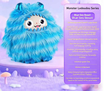 Monster Ledodo AI Interactive Plush Toy with LED Eyes | Smart AI Companion | App-Controlled Talking Plush | 9-Inch Soft Plush Robot | Intelligent Voice Interaction | Blue Monster