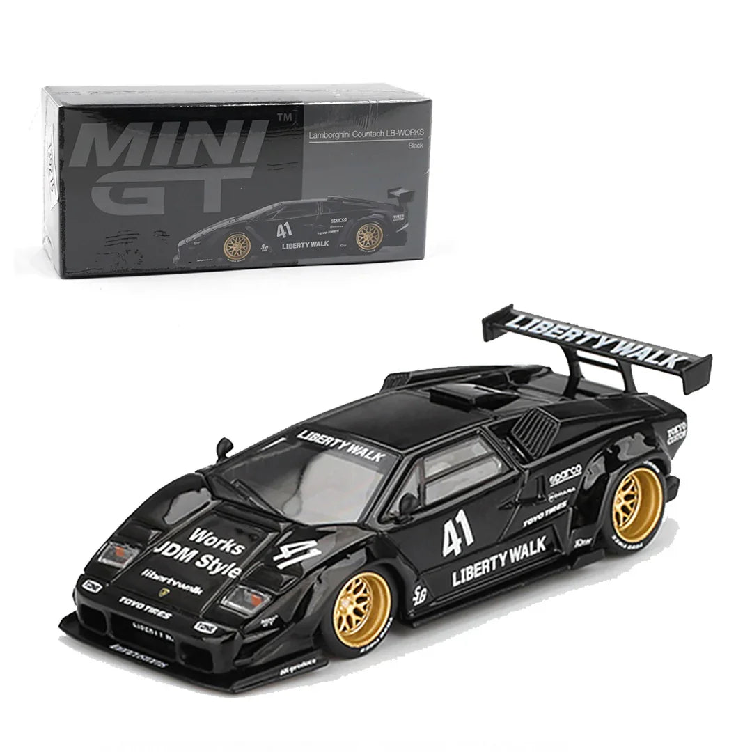 Mini GT 1;64 Lamborghini Countach LB-WORKS Black + Porsche 911 Dakar Uncle Rally – Set of 2 Diecast Cars