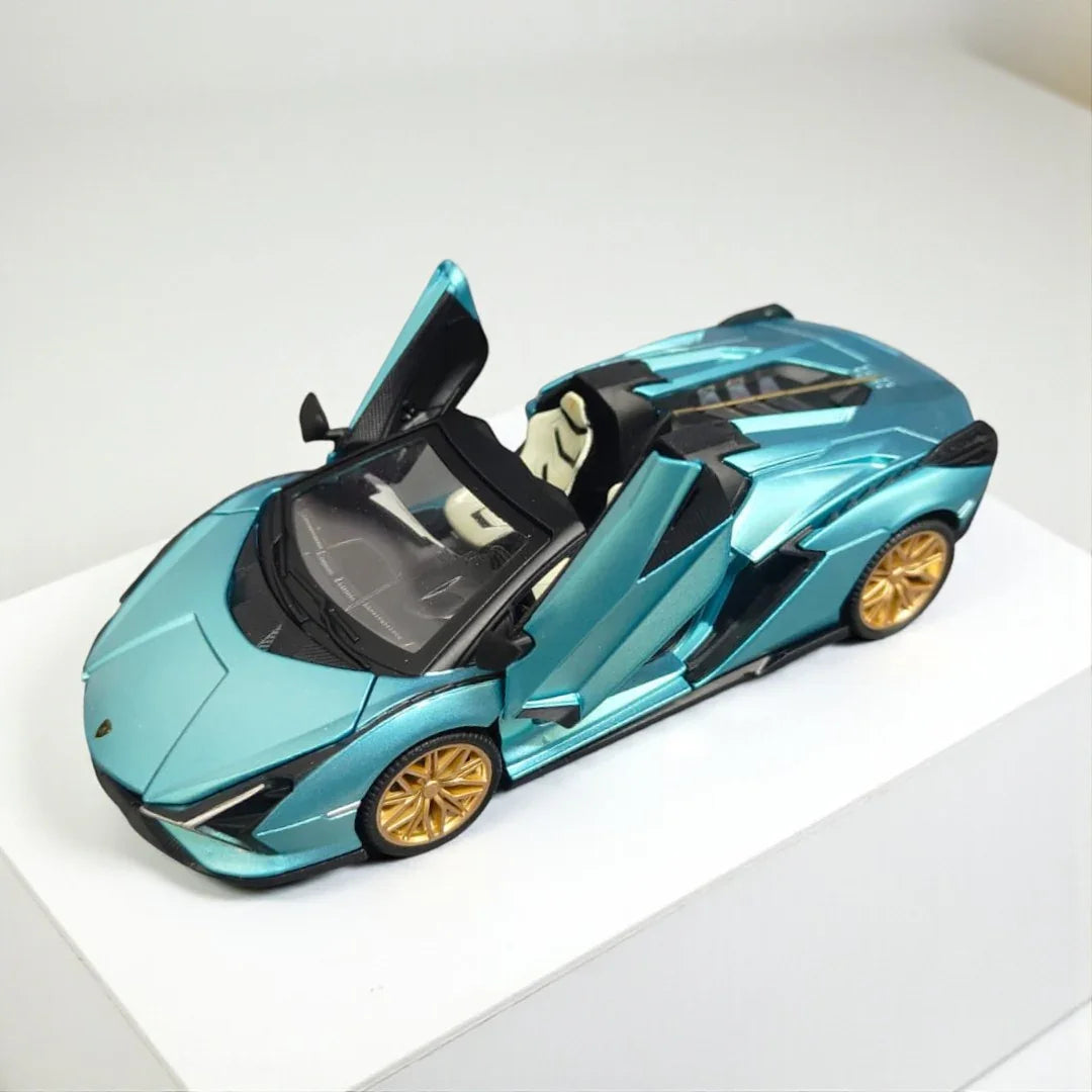 RW 1:32 Lamborghini Sian Roadster Diecast Metal Car Model – Blue, Opening Doors, Collectible Toy Car