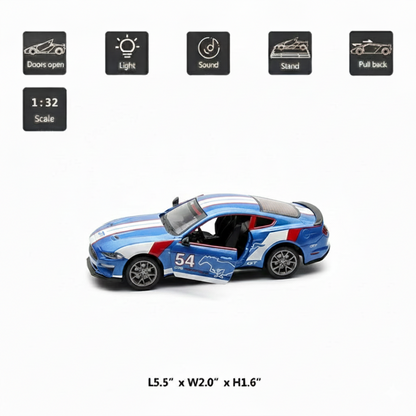 MSZ 1:32 2018 Ford Mustang GT Die-Cast Model Car – Blue |Pull Back, Openable Doors, Light & Sound (68702A)