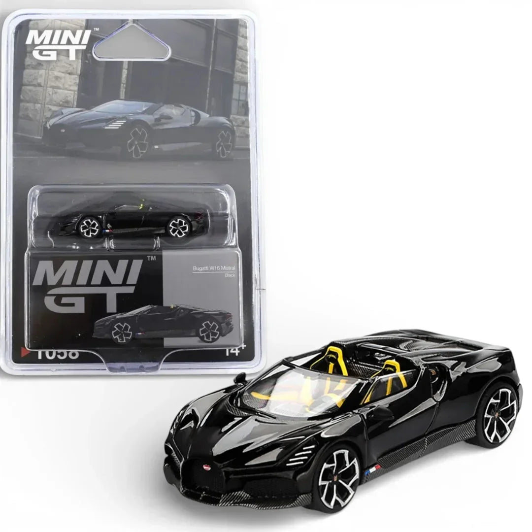Mini GT 1:64 Duo Set Bugatti W16 Mistral Black (LHD) + Nissan