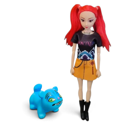 K-Pop Demon Hunters Mira Fashion Doll with Blue Pet Figure | Red Hair Doll Playset | 3+ Years