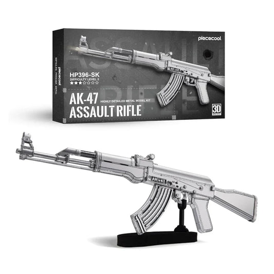 Piececool 3D Metal Puzzle AK-47 Assault Rifle Model – 121 Pieces – Level 3 Difficulty – Stainless Steel DIY Model Kit