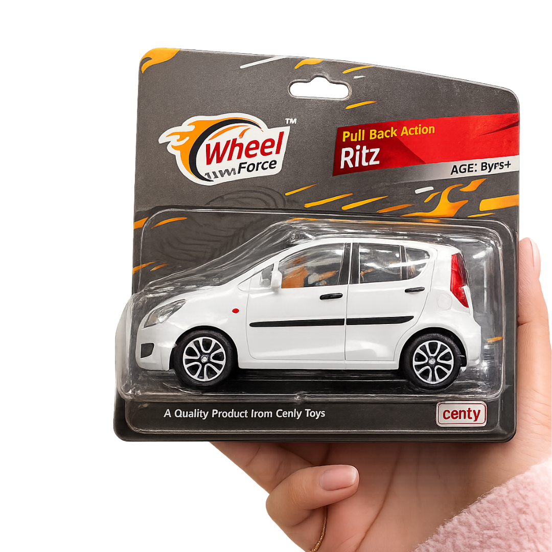 Centy Wheel Force Pull Back Action Ritz Die-Cast Toy Car | White | Friction Powered Mini Car | Realistic Model Vehicle for Kids 3+ Years & Collectors