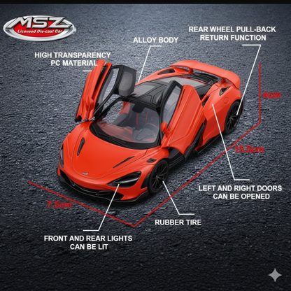 MSZ 1:32 Mclaren 765LT Die-Cast Model Car – Red| Pull Back, Openable Doors, Light & Sound (68709)