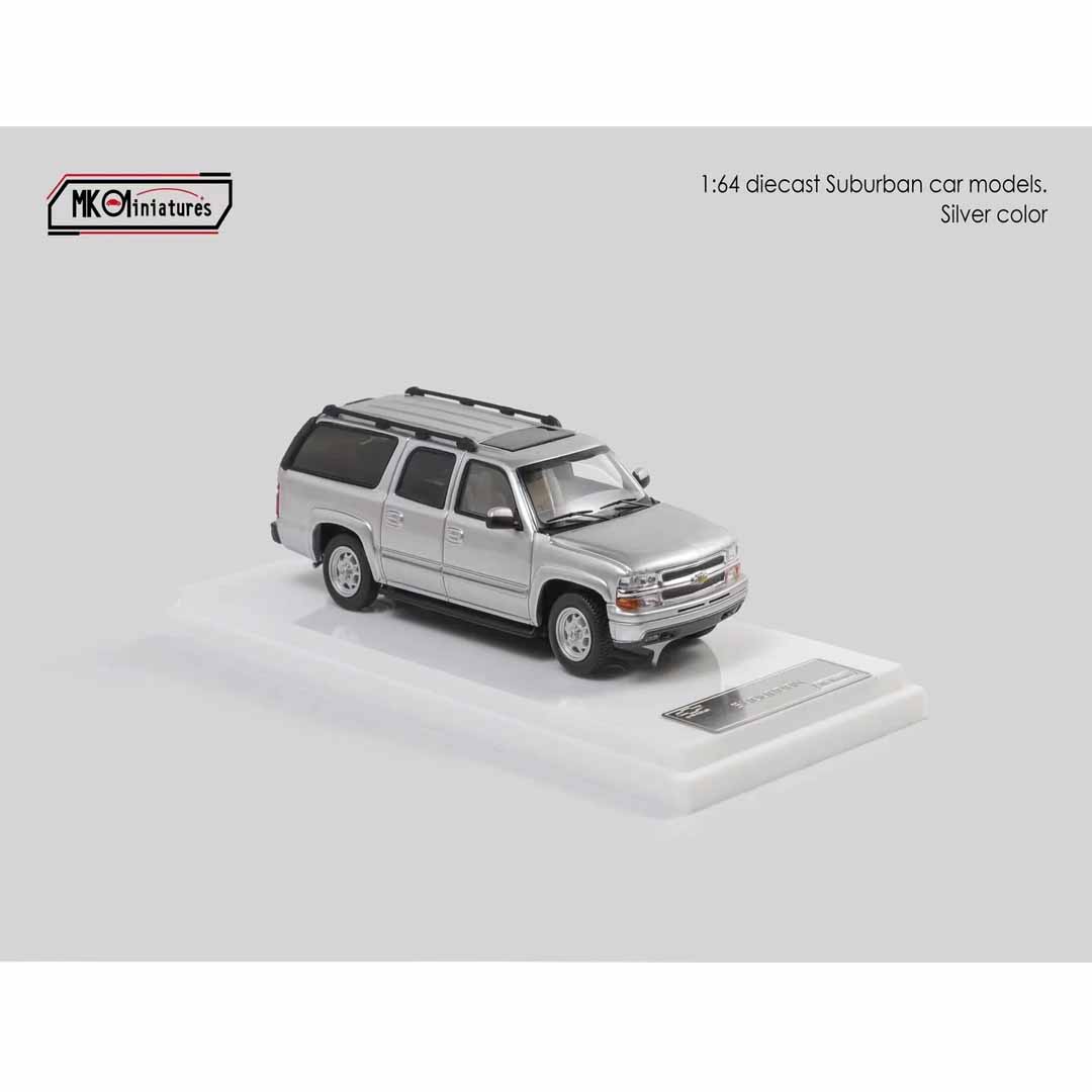 MK Miniatures 1:64 Chevrolet Suburban Silver Die-Cast Model Car | Premium SUV Collector Edition