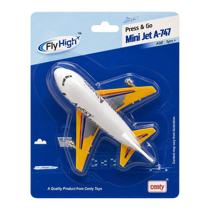 Centy Fly High Press & Go Mini Jet A-747 Yellow Wings Toy Airplane | Friction Powered Aircraft Toy for Kids 3+ | BGX