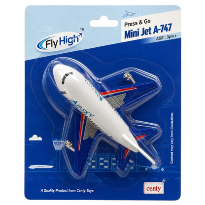Centy Fly High Press & Go Mini Jet A-747 Toy Airplane | Blue Wings Friction Powered Aircraft Toy for Kids 3+ | BGX