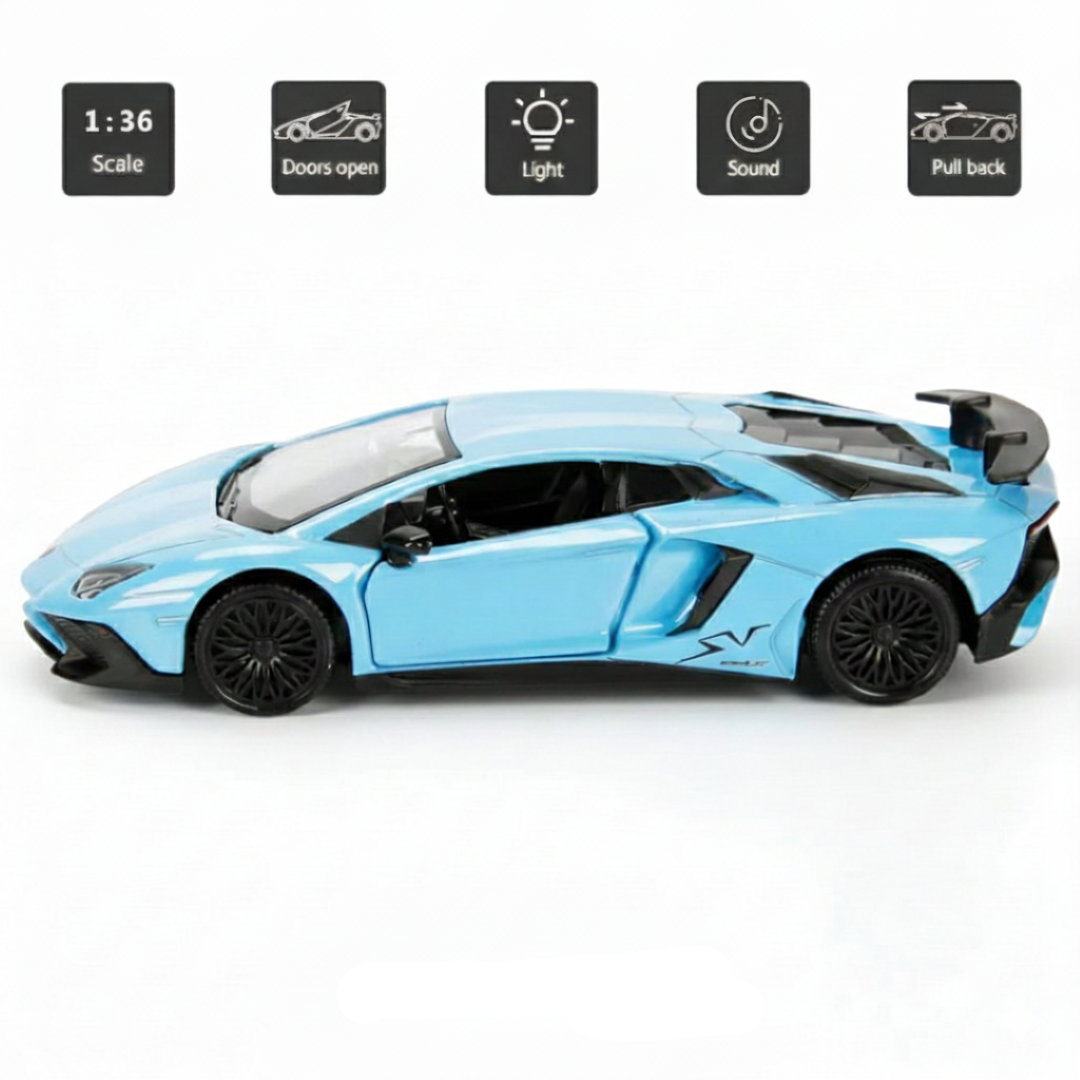 RMZ City 1:36  Lamborghini Aventador SV Coupe Diecast Car Model – Blue | Openable Doors, Sound & Light