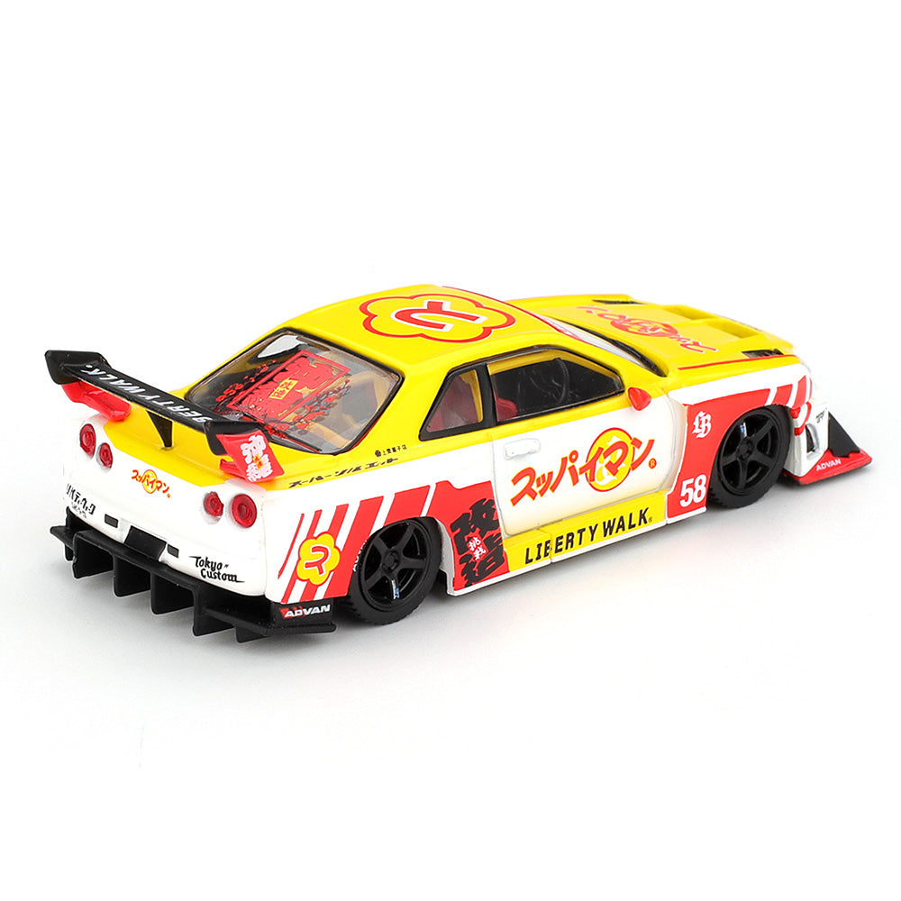 MINI GT 1:64 Nissan LB-ER34 Super Silhouette Skyline Suppaiman Okinawa #58 Liberty Walk Die-Cast Model Car
