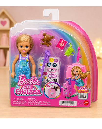 Barbie Club Chelsea Doll & Travel Playset | Blonde Chelsea Doll with Scooter, Suitcase & Travel Accessories | Mattel Toy for Kids 3+