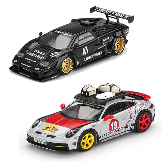 Mini GT 1;64 Lamborghini Countach LB-WORKS Black + Porsche 911 Dakar Uncle Rally – Set of 2 Diecast Cars