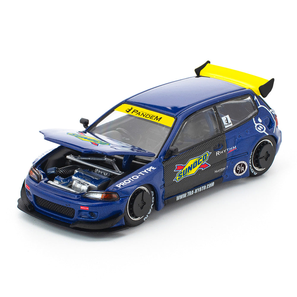 POP RACE 1:64 Pandem Civic EG6 Blue Diecast Model Car PR64-365 | Premium Collectible Scale Model | BGX