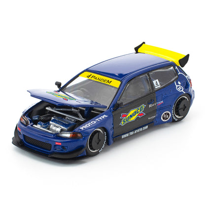POP RACE 1:64 Pandem Civic EG6 Blue Diecast Model Car PR64-365 | Premium Collectible Scale Model | BGX