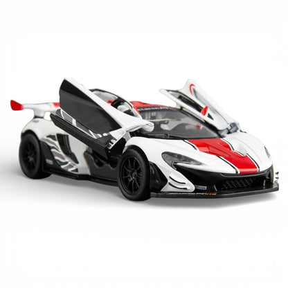 MSZ 1:40 McLaren P1 GTR Die-Cast Model Car – White | Pull Back, Openable Doors (67362)