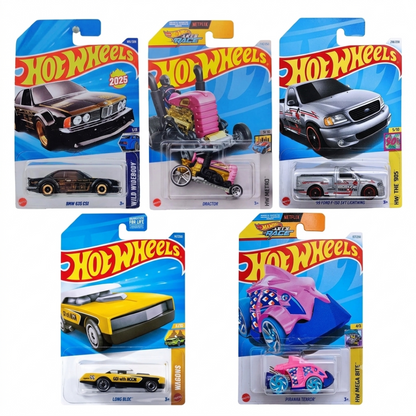 Hot Wheels 1:64 Scale 5-Car Die-Cast Set | BMW 635 CSi, Piranha Terror, Long Bloc, ’99 Ford F-150 SVT Lightning & Dragtor