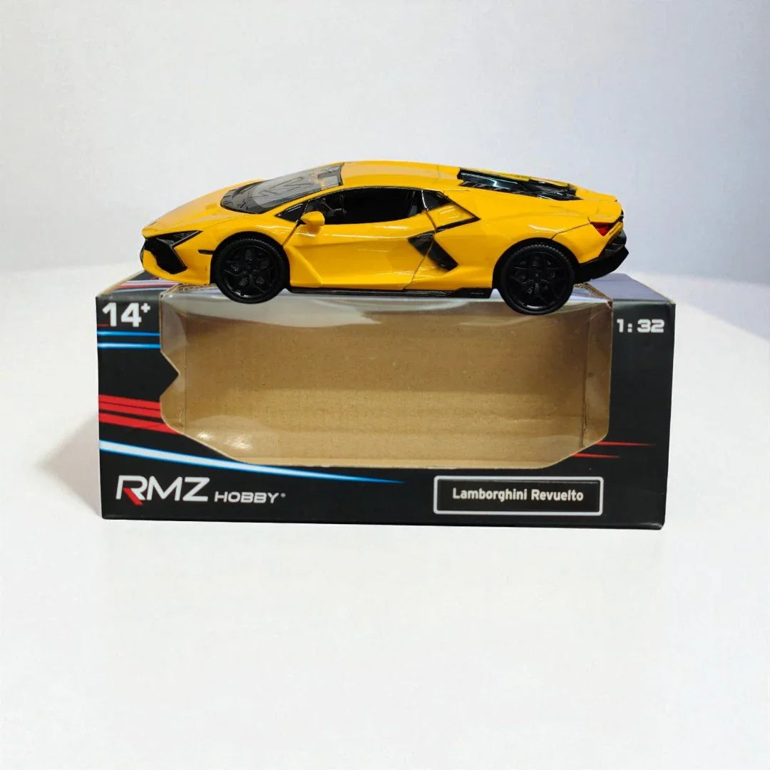 RMZ Hobby 1:32 Lamborghini Revuelto Die-Cast Model Car – Yellow with Openable Doors,Pull-Back Action, Light & Sound (664970) - Jaiman Toys