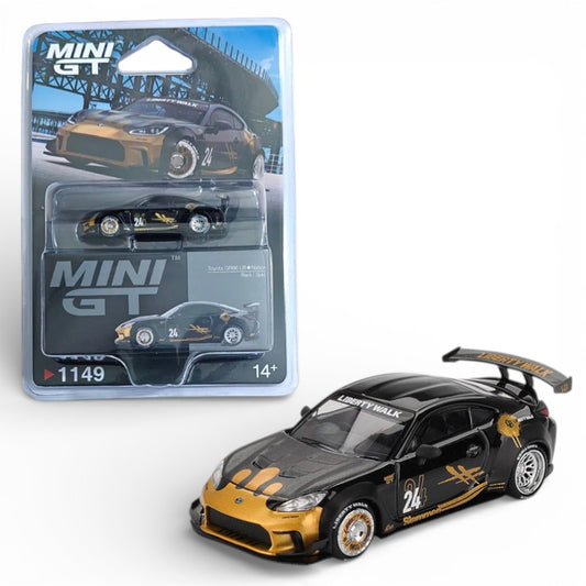 Mini GT 1:64 Toyota GR86 Liberty Walk LBWK #24 Black Gold Diecast Model Car – MGT01149