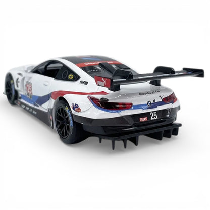 RMZ Hobby 1:32 BMW M8 GTE Die-Cast Model Car – White |Pull Back, Openable Doors, Light & Sound (664996)