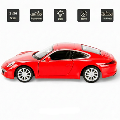 RMZ City 1:36  Porsche 911 Carrera S  Diecast Car Model – Red | Openable Doors, Sound & Light