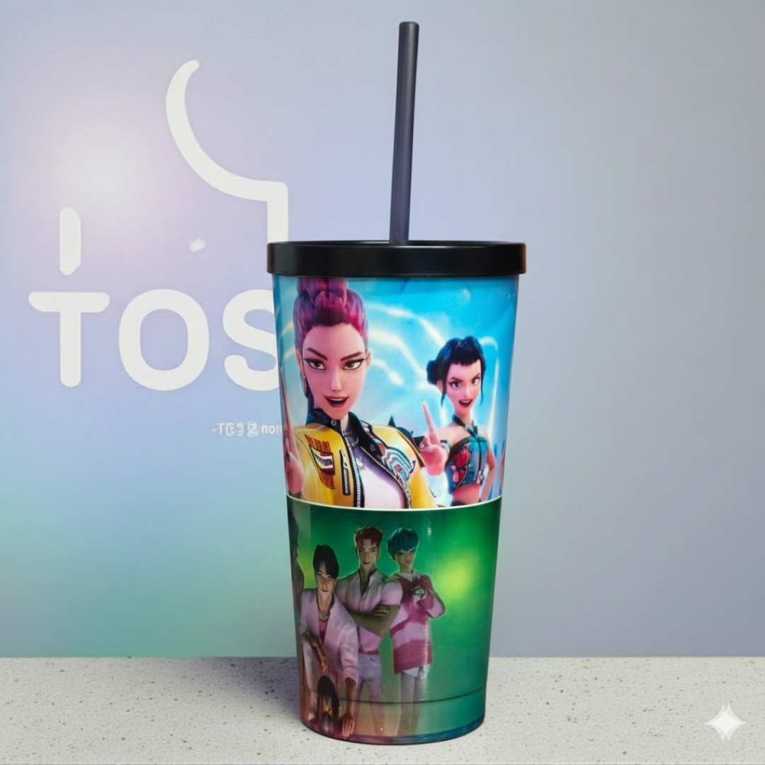 K-Pop Demon X Saja Boy 700ml Stainless Steel Tumbler Sipper Water Bottle With Straw | Leak-Resistant Travel Cup