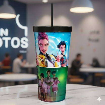 K-Pop Demon X Saja Boy 700ml Stainless Steel Tumbler Sipper Water Bottle With Straw | Leak-Resistant Travel Cup