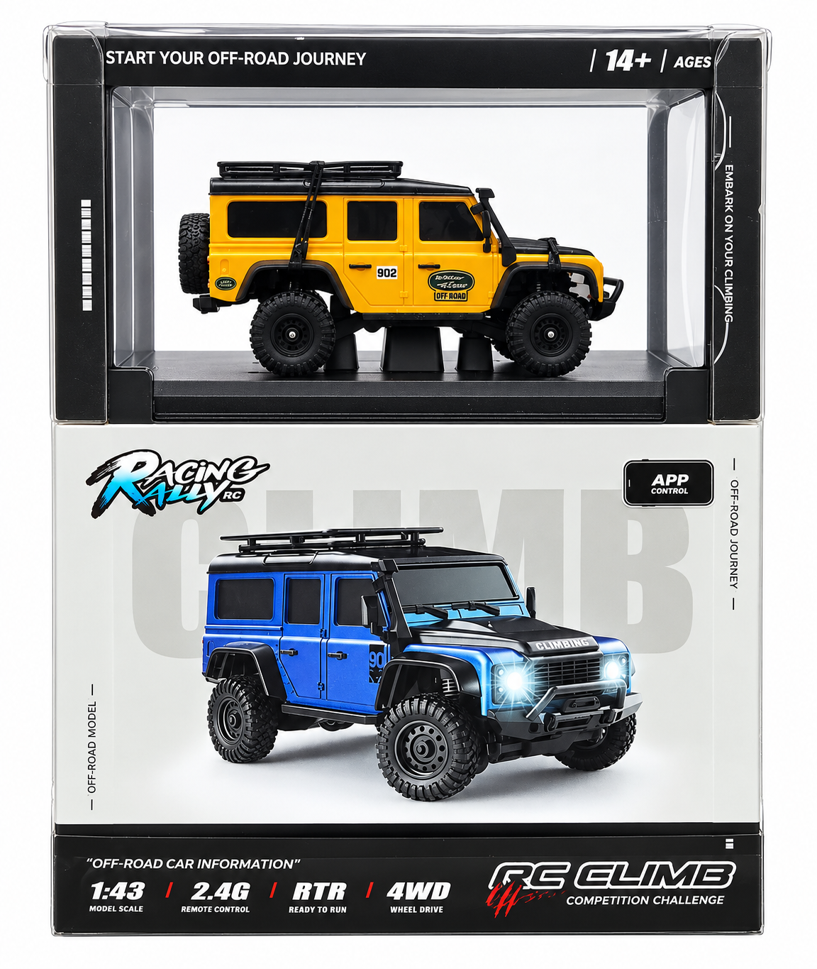HB Toys 1:43 Scale Racing Rally RC Off-Road 4WD Climbing SUV | 2.4GHz Remote Control, Ready to Run (RTR), Yellow