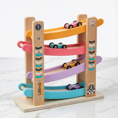 LiLLBUD Classic Wooden Racing Ramp with 4 Cars