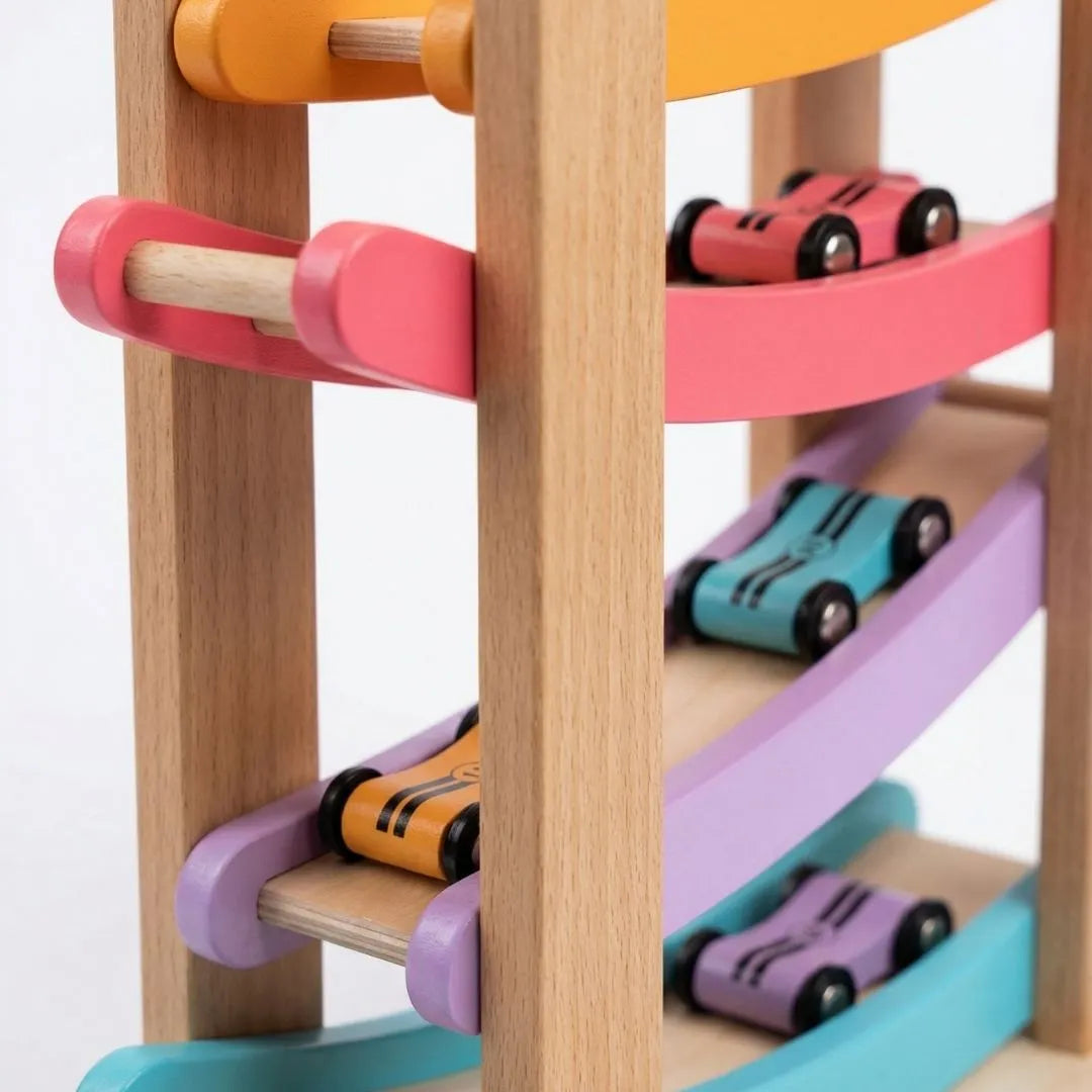 LiLLBUD Classic Wooden Racing Ramp with 4 Cars