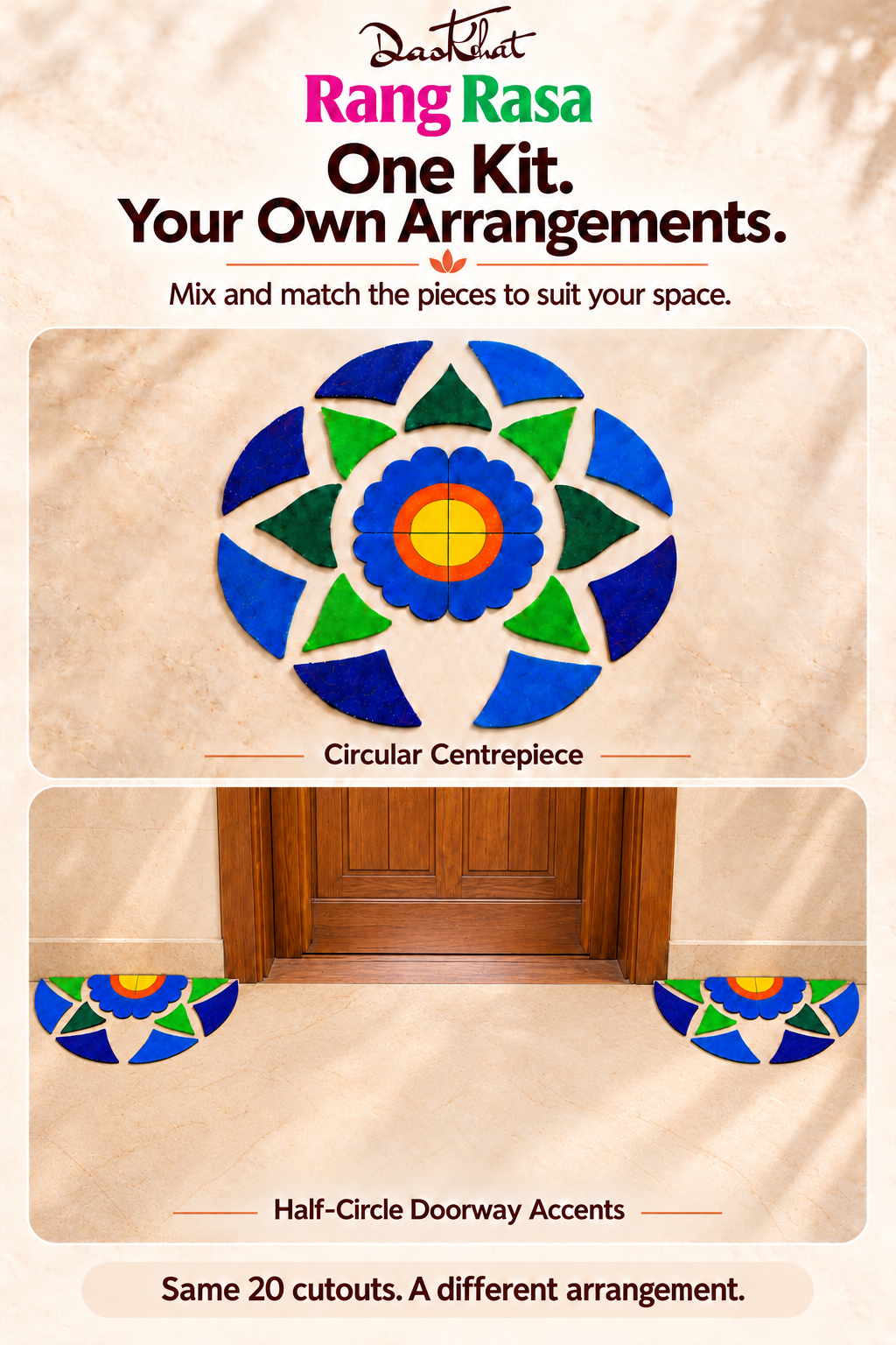 Rang Rasa Mandala rangoli at a doorway