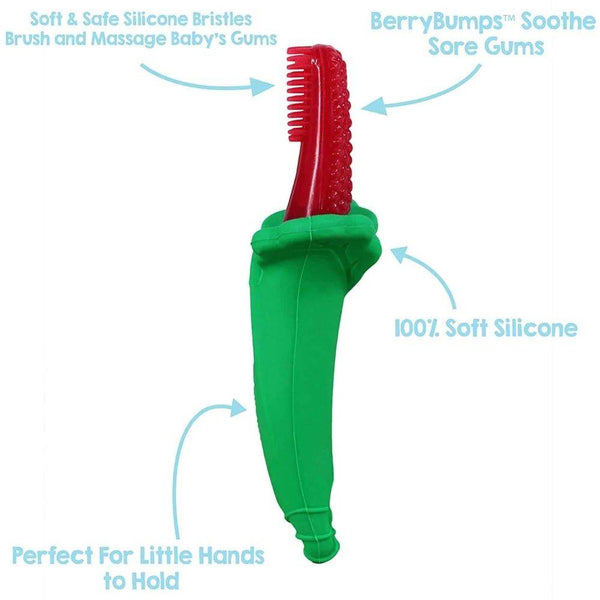 RaZbaby Razberry Baby Silicone Toothbrush & Teether (Red) | BPA-Free Soft Silicone Gum Massager | First Toothbrush for Infants 3+ Months
