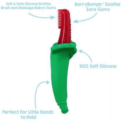 RaZbaby Razberry Baby Silicone Toothbrush & Teether (Red) | BPA-Free Soft Silicone Gum Massager | First Toothbrush for Infants 3+ Months