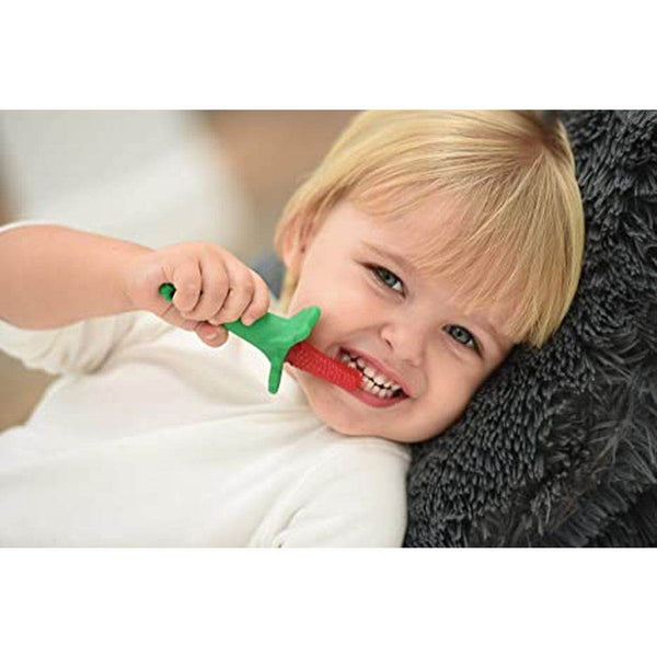 RaZbaby Razberry Baby Silicone Toothbrush & Teether (Red) | BPA-Free Soft Silicone Gum Massager | First Toothbrush for Infants 3+ Months