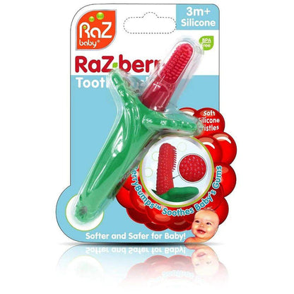 RaZbaby Razberry Baby Silicone Toothbrush & Teether (Red) | BPA-Free Soft Silicone Gum Massager | First Toothbrush for Infants 3+ Months