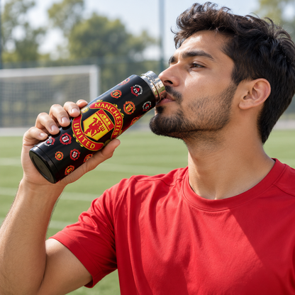 Manchester United 500ml Stainless Steel Vacuum Flask with LED Temperature Display & Tea Strainer – Hot & Cold Thermos Bottle