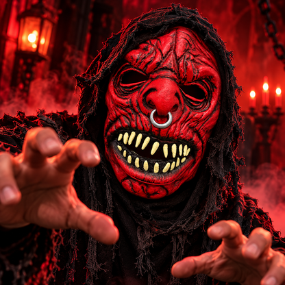 Halloween Scary Red Demon Mask with Nose Ring – Horror Monster Costume Mask for Adults