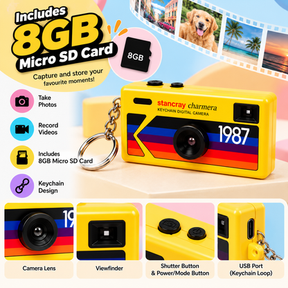 STANCRAY’s Charmera Keychain Digital Camera 1987 Retro 90s Style Mini Camera with 8GB SD Card – Blind Box, 1 Random Design