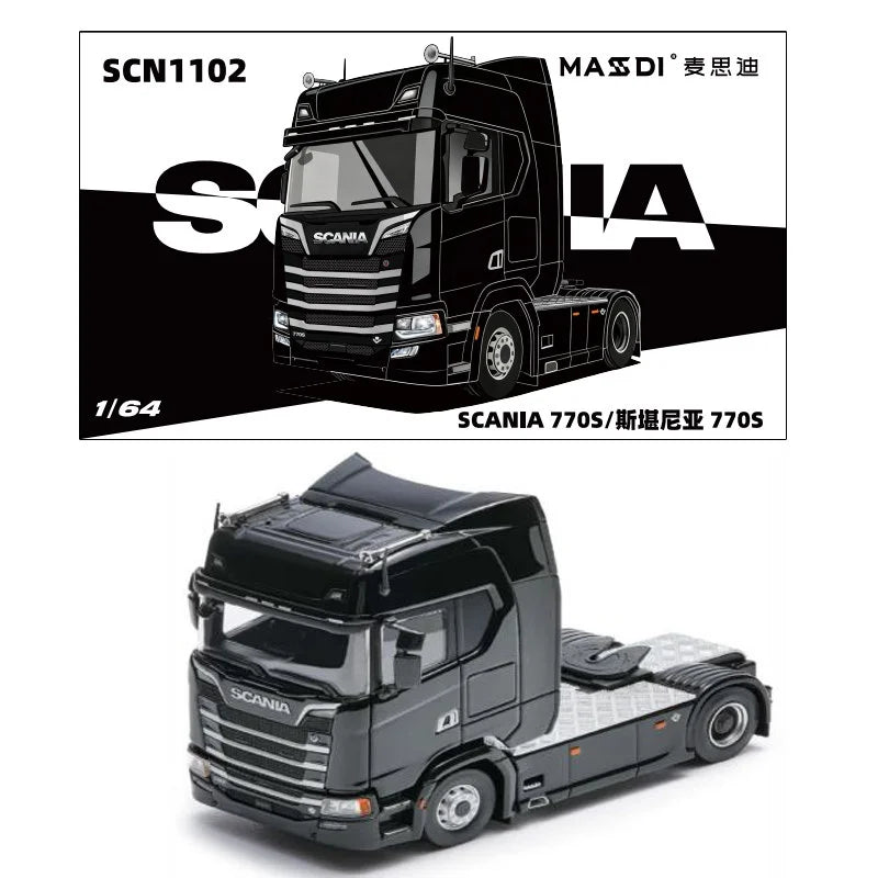 Scania R650 Civil Trailer 1:64 Scale Die-Cast Truck Model – Masdi Diecast Collectible Tractor Unit (Black)