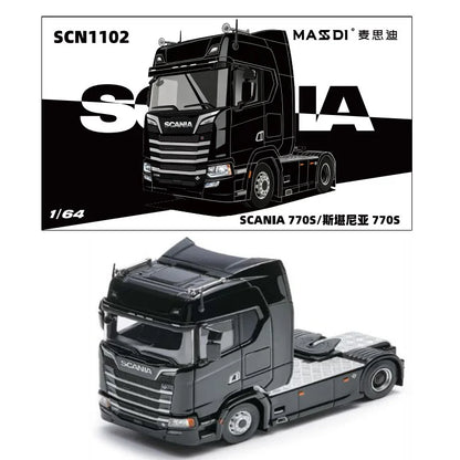 Scania R650 Civil Trailer 1:64 Scale Die-Cast Truck Model – Masdi Diecast Collectible Tractor Unit (Black)