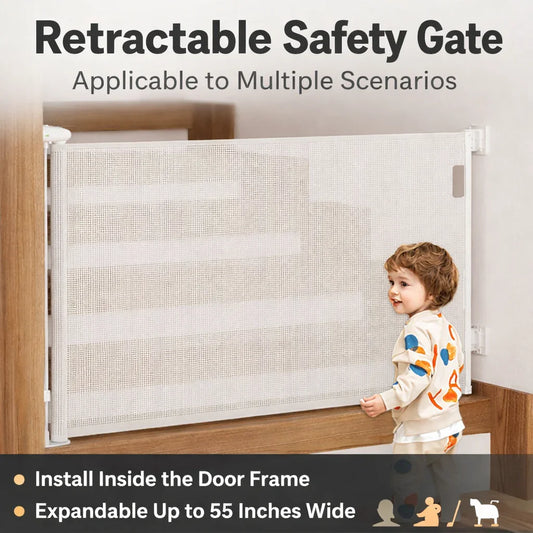 SG025 Baby Safety Gate- Premium Durable  – Retractable Child & Pet Safety Barrier for Doorways, Kitchen & Staircases