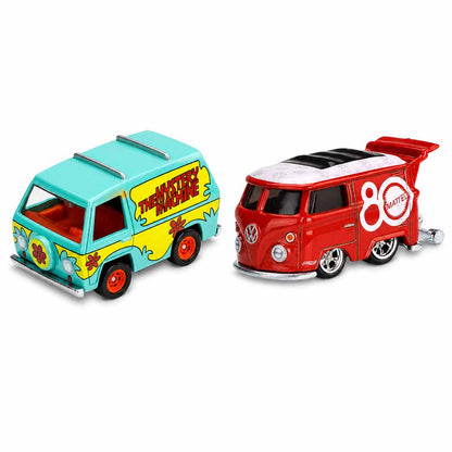 Hot Wheels Premium Pop Culture Combo Pack – Scooby-Doo The Mystery Machine + Mattel 80th Anniversary Kool Kombi Die-Cast Vehicles with Real Riders