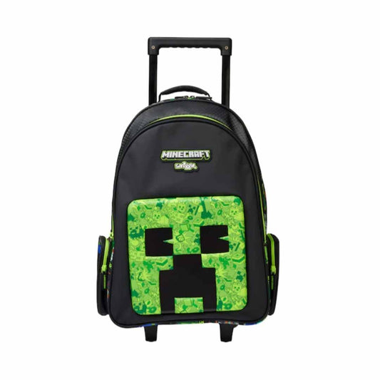 Smiggle Minecraft Creeper 18-Inch Trolley Backpack for Kids – Wheeled School Bag with Extendable Handle