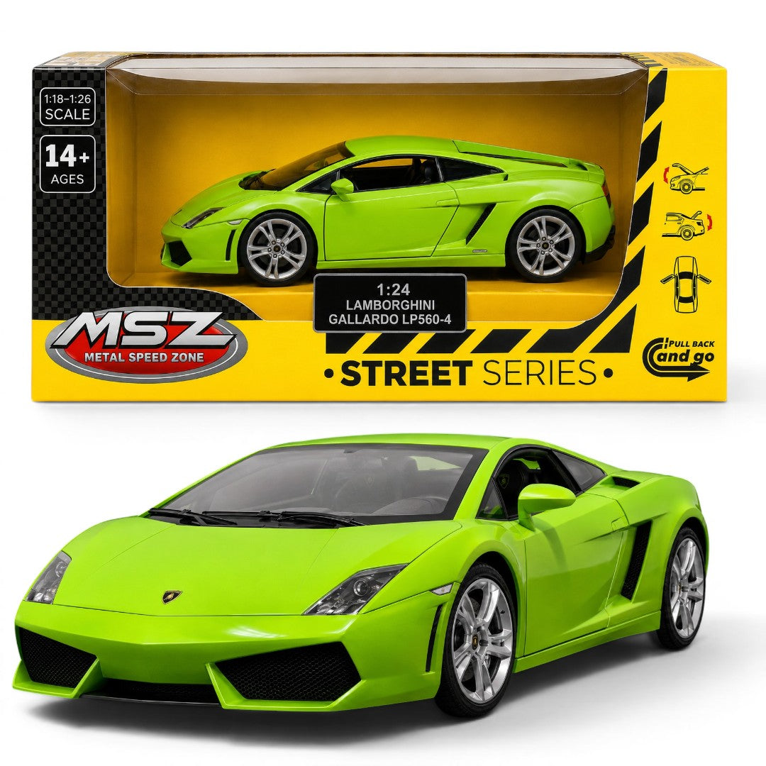 MSZ 1:24 Lamborghini Gallardo LP560-4 Green Die-Cast Model Car with Pull-Back Action & Openable Parts