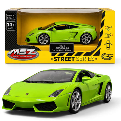 MSZ 1:24 Lamborghini Gallardo LP560-4 Green Die-Cast Model Car with Pull-Back Action & Openable Parts