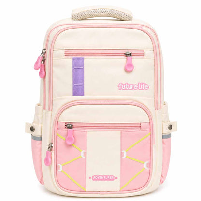 Futurelife Adventurer School Backpack for Kids 40cm | Lightweight Ergonomic School Bag with Multiple Compartments, Chest Strap & Water Bottle Pockets – Pink & Cream