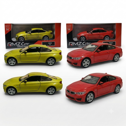RMZ City BMW M4 1:32 Scale Die-Cast Model Car – Metallic Olive Gold & Red Colour Variants, Collectible with Opening Doors & Pull-Back Action