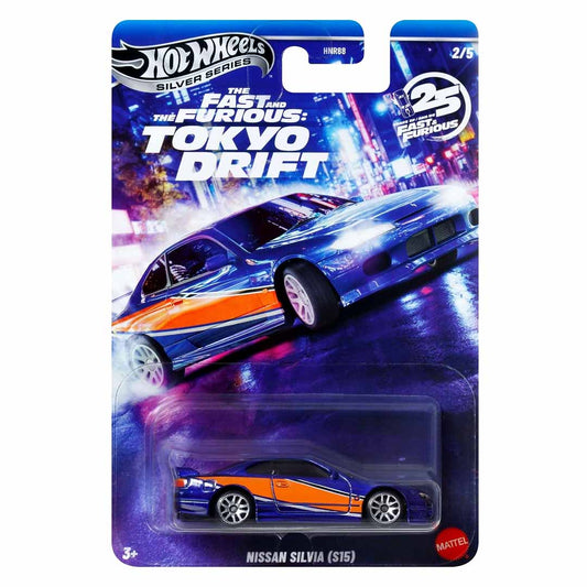 Hot Wheels Silver Series Fast & Furious 1:64 Tokyo Drift Nissan Silvia (S15) Diecast Car | 25 Years Anniversary Collection