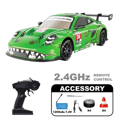 Hstar 91602P-4 1:16 Scale 4WD High-Speed RC Racing Car | 2.4GHz Remote Control Drift Car with Spray Effect, LED Lights, Rechargeable Battery & Spare Tyres | 2 Colour Variants